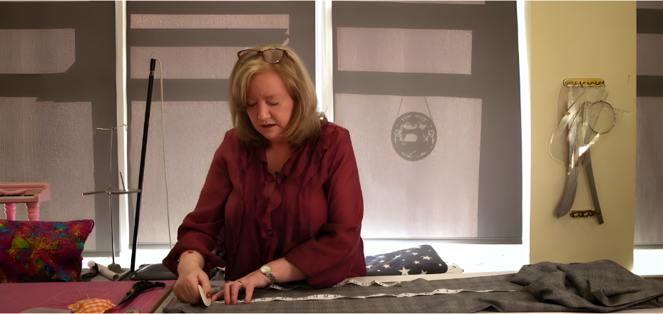 Cathy Morris from Sewing Connection demonstrates how to hem a trouser leg. Credit - MRWA / Culture City.