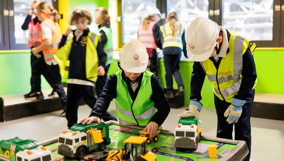 Children learning about recycling at Gillmoss Recycling Centre